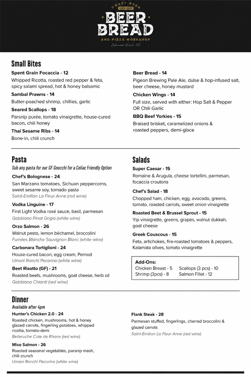 beer bread menu