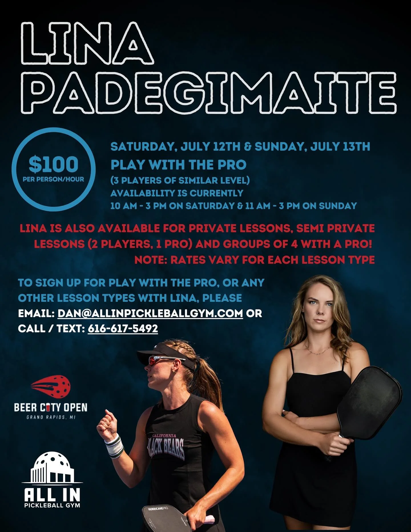 If you&rsquo;re looking to improve your game from an incredible PPA Pro and Certified Coach check out this opportunity to work with Lina Padegimaite during the Beer City Open weekend on Saturday and Sunday July 12th &amp; 13th. For more information c
