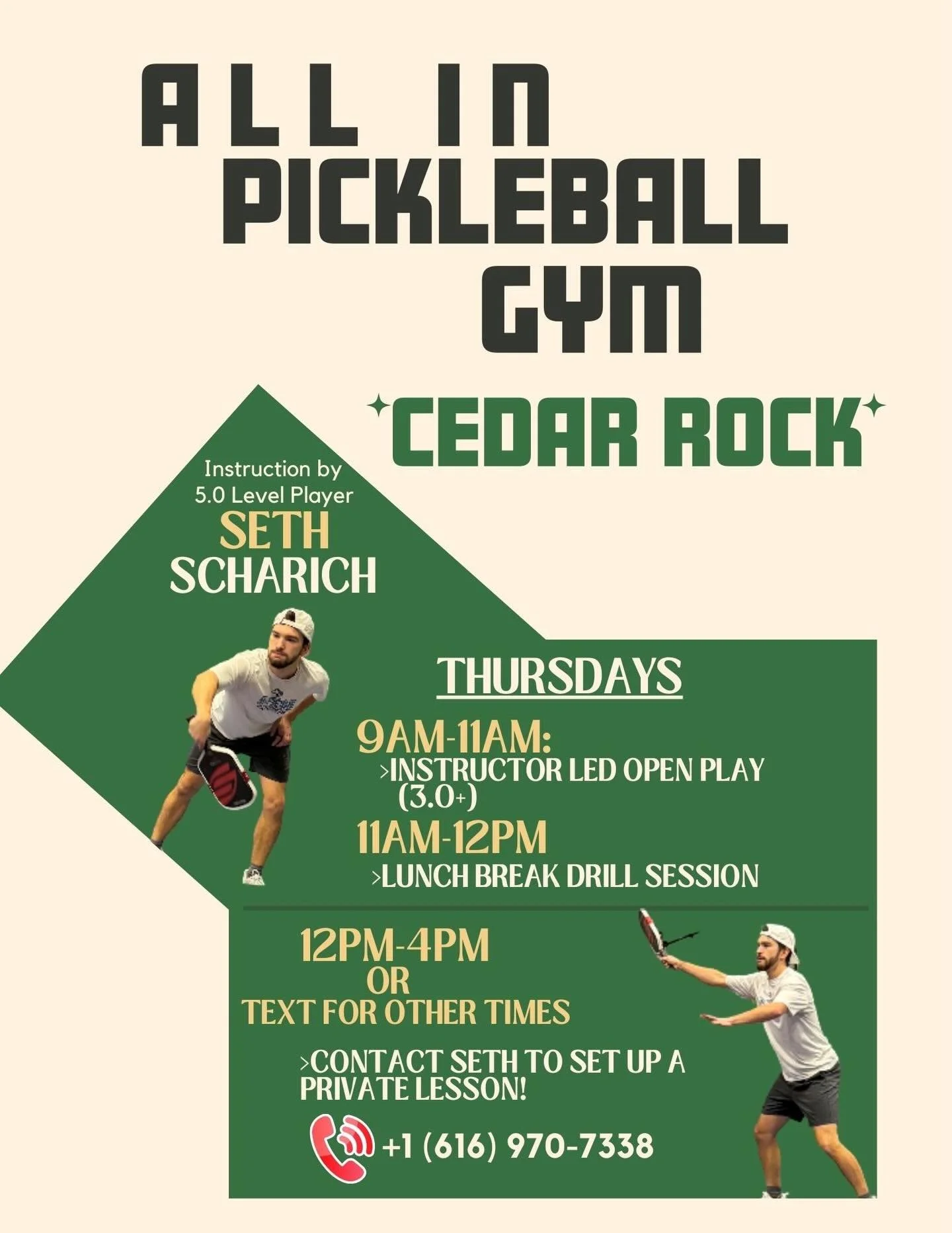 NEW at Cedar Rock
We&rsquo;re excited to roll out two new weekly offerings designed to help you play better games and build real skills &mdash; all in the same morning.

9:00&ndash;11:00 AM | Instructor-Led Open Play
Jump into open play guided by Set