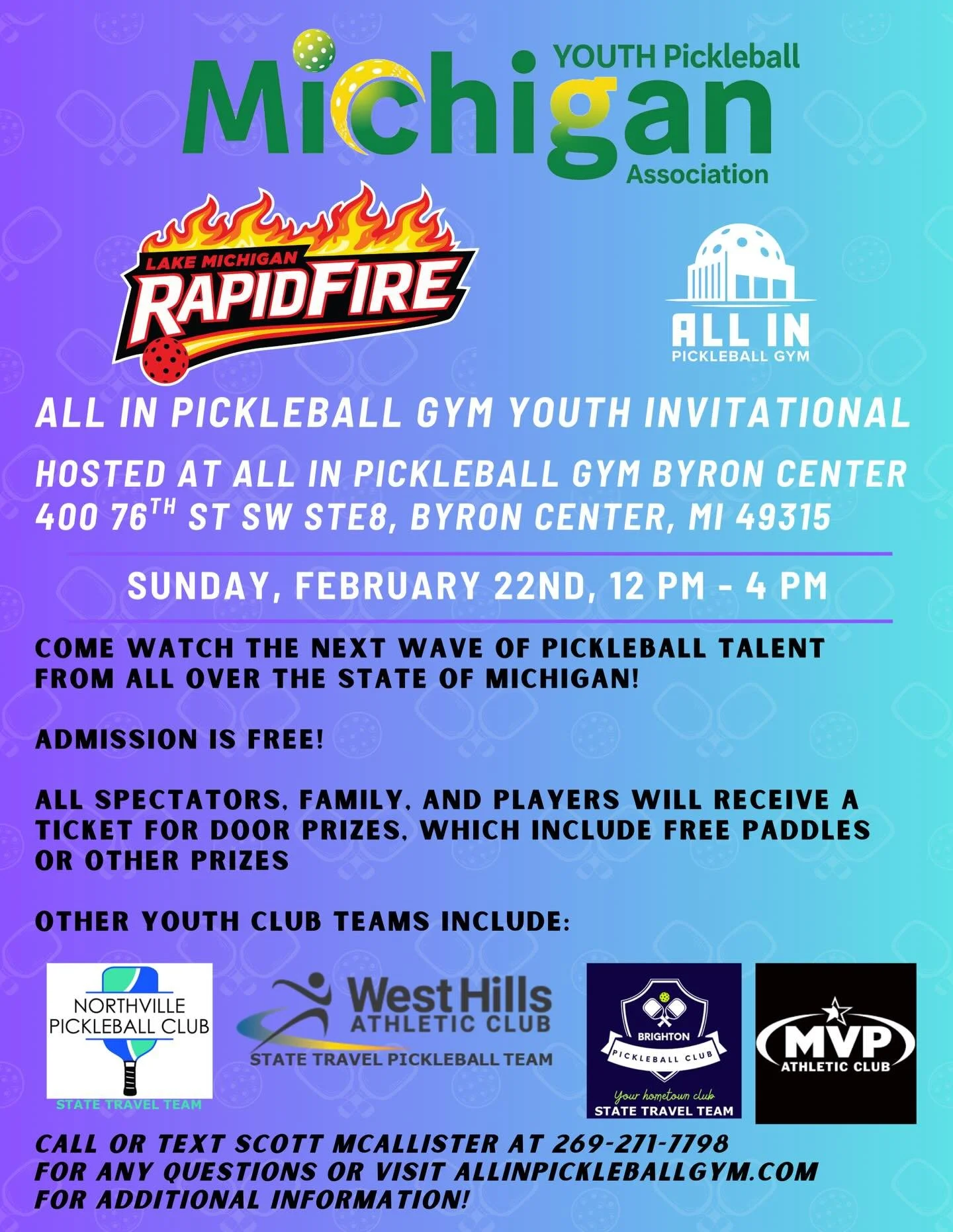 Come join us this Sunday February 22nd at All In Pickleball Gym Byron Center for the 3rd Event of the inaugural season Michigan Youth Pickleball Association (MYPA) the All In Pickleball Gym Youth Pickleball Invitational! Admission is free and all spe