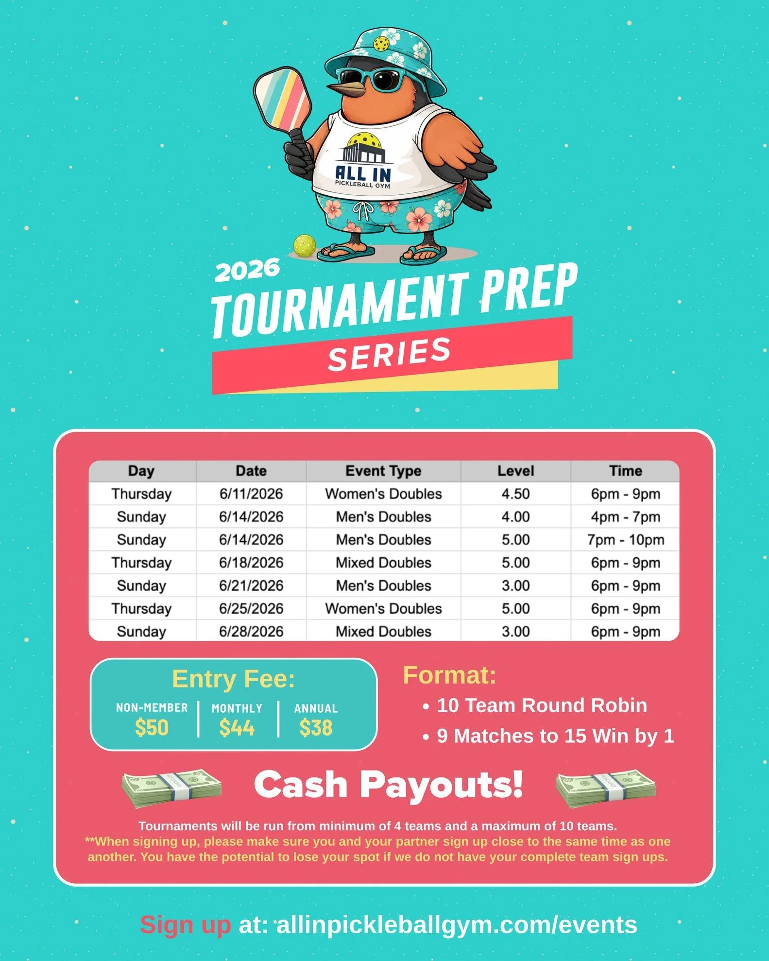 🏖️ Check out the remaining Tournament Prep Series dates at All In Pickleball Gym - Byron Center! 🍉

Sign up today:
https://www.allinpickleballgym.com/tournaments