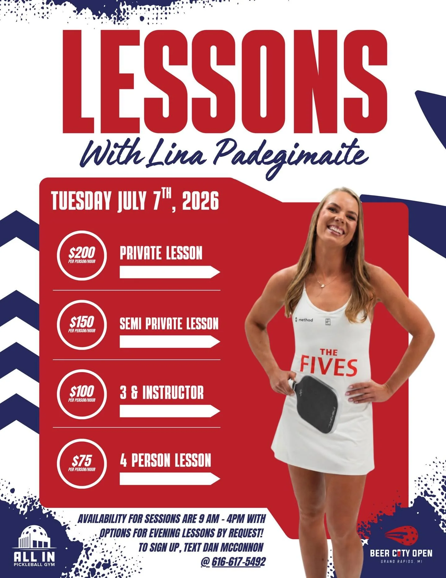 If you&rsquo;re looking to improve your game from an incredible PPA Pro and Certified Coach check out this opportunity to work with Lina Padegimaite during the Beer City Open &amp; MLP Mid-season Tournament on Tuesday July 7th! Sessions will be at Al