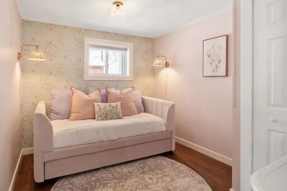 Wildflower Cottage short-term rental design soft pink bedroom with day bed view