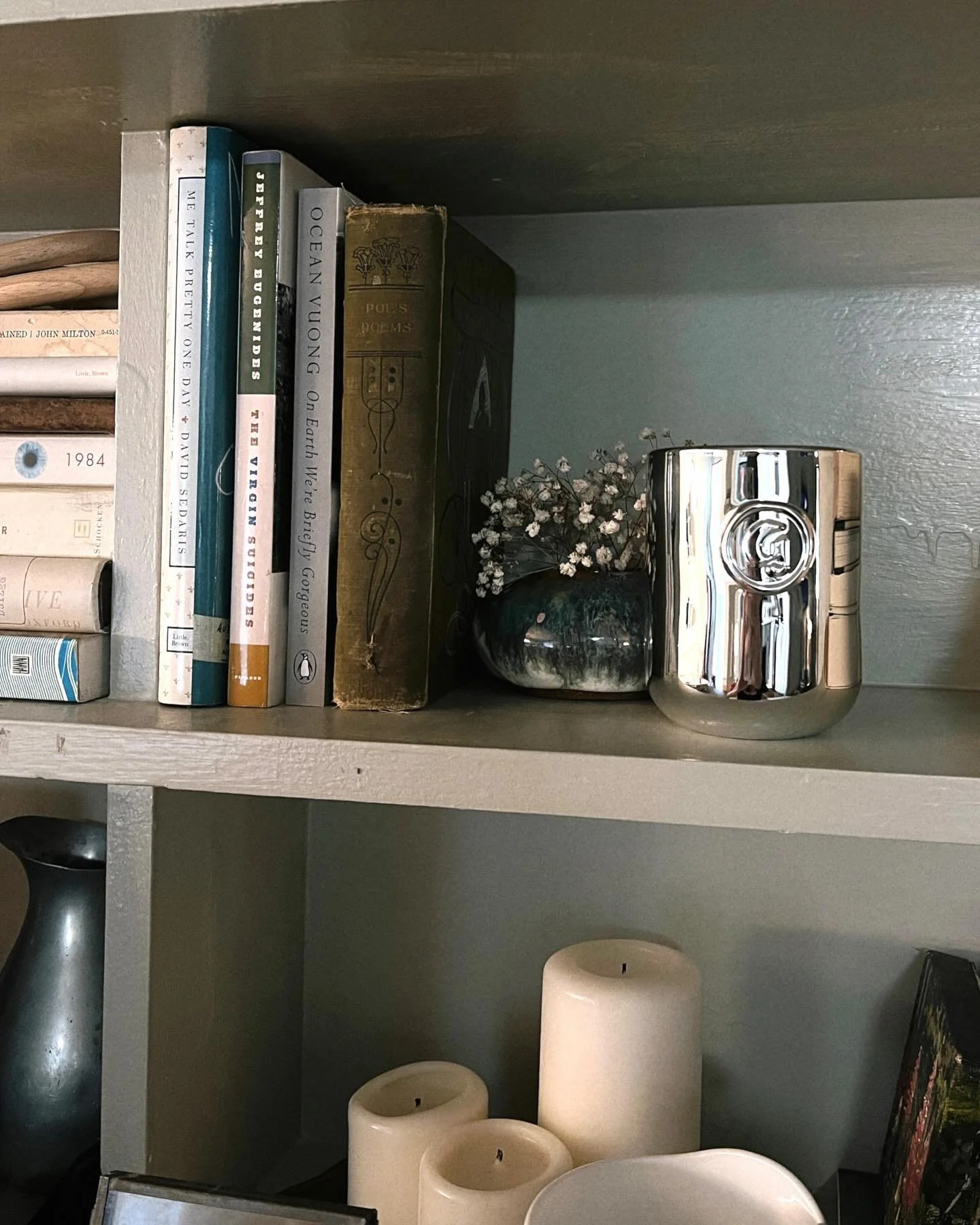 Had the pleasure of working for Glossier last weekend engraving their candles in honor of their 10th birthday. We were so busy I didn&rsquo;t get any engraving pictures but look at this lil cutie on my bookshelf! What should I engrave on it?