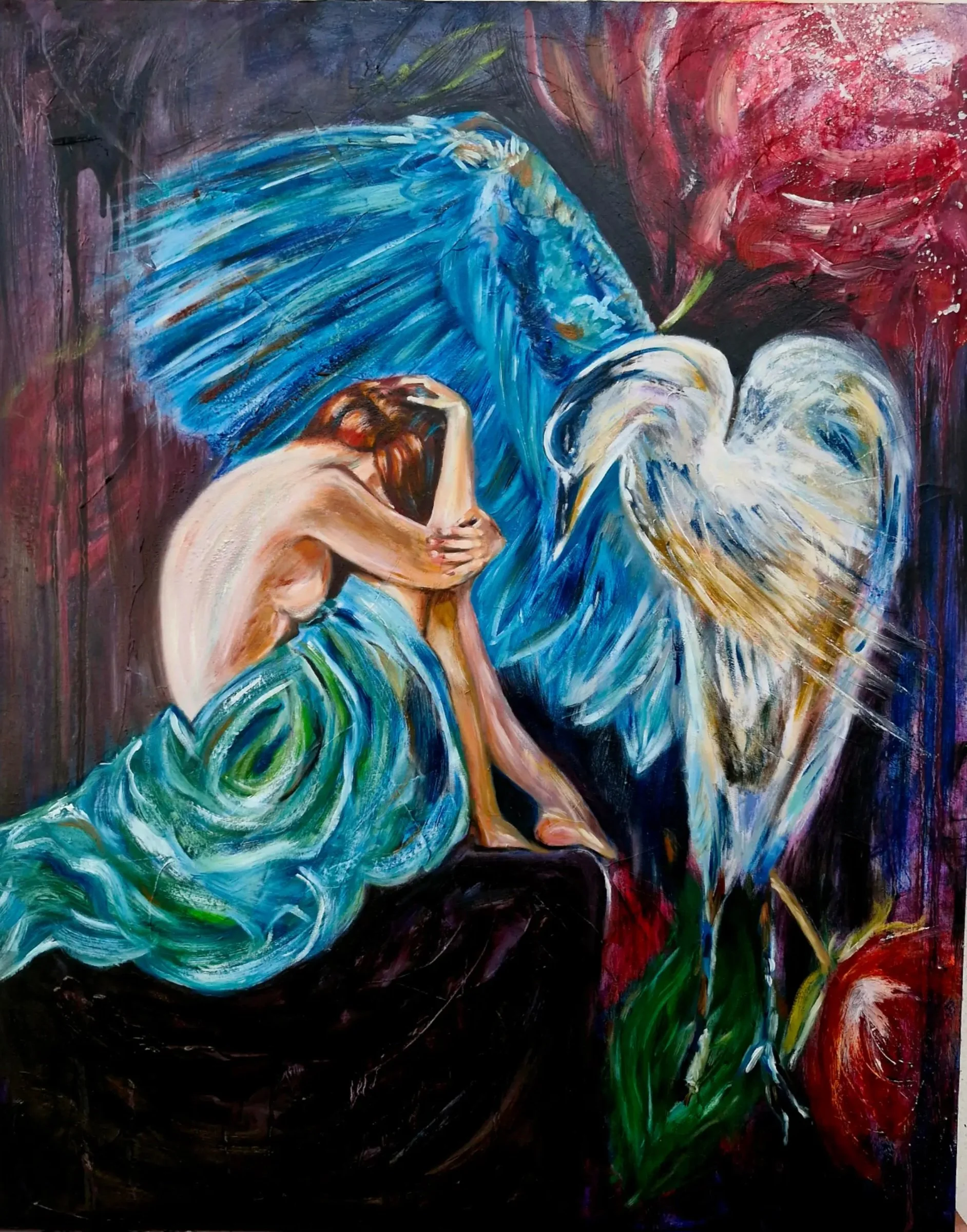 Held Within the Quiet of Her Pain Original Painting