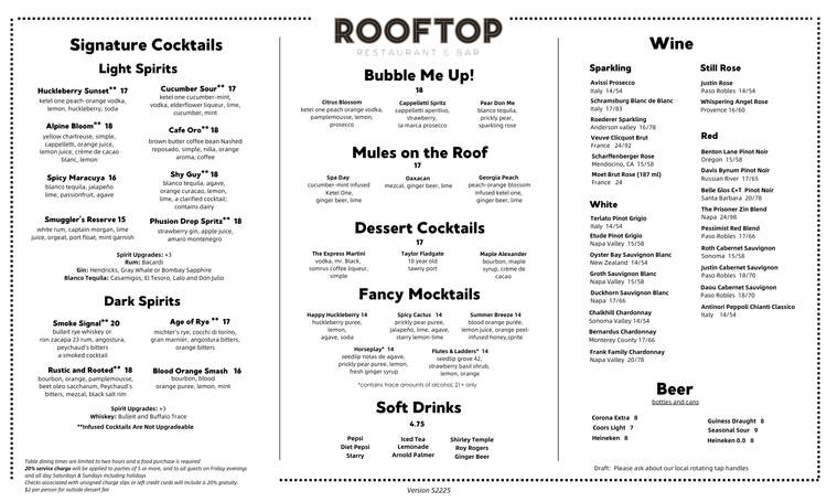 Menu 1 — The Rooftop | Restaurant & Bar