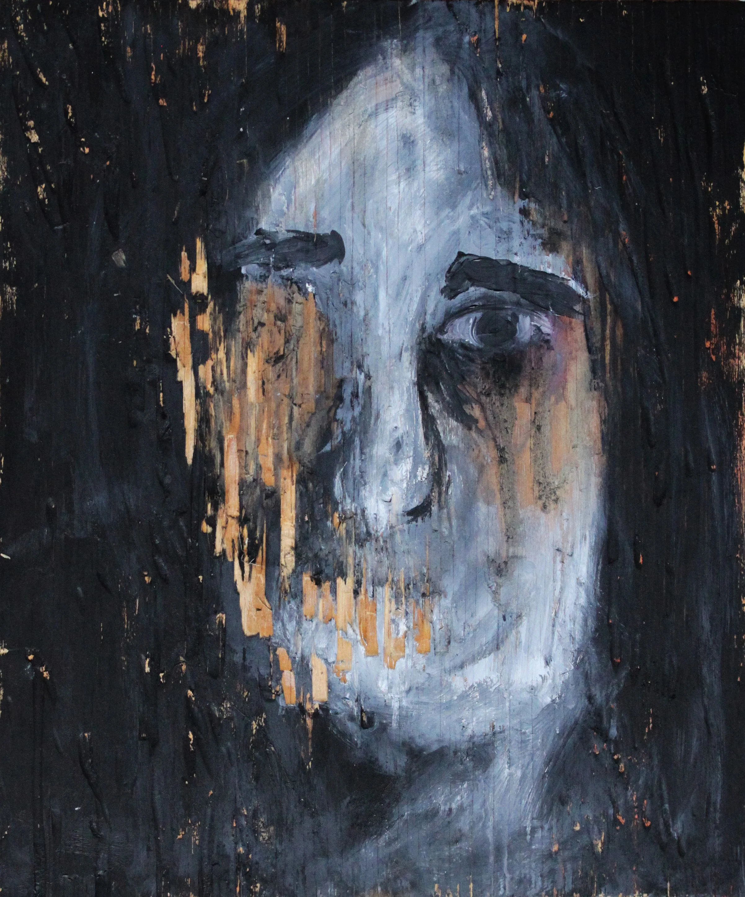 Mixed Media Self Portrait on Wood.JPG