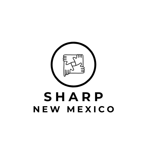 Logo featuring four hands connecting to form a square, with the text 'SHARP NEW MEXICO' beneath it.