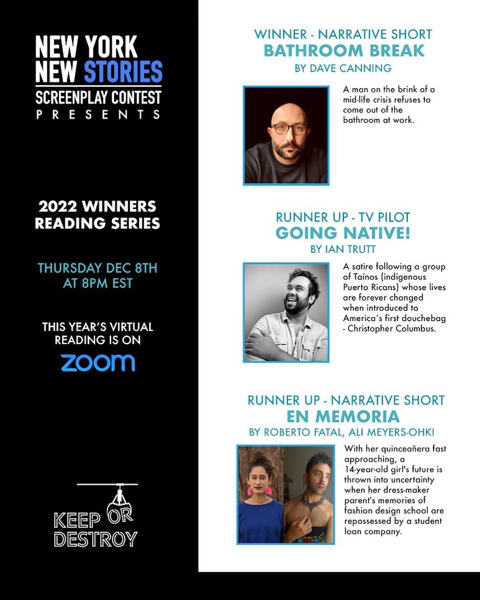 This Thursday we are thrilled to present the 2022 New York New Stories Winners Reading Series! Featuring brilliant new screenplays and lots of talented performers.