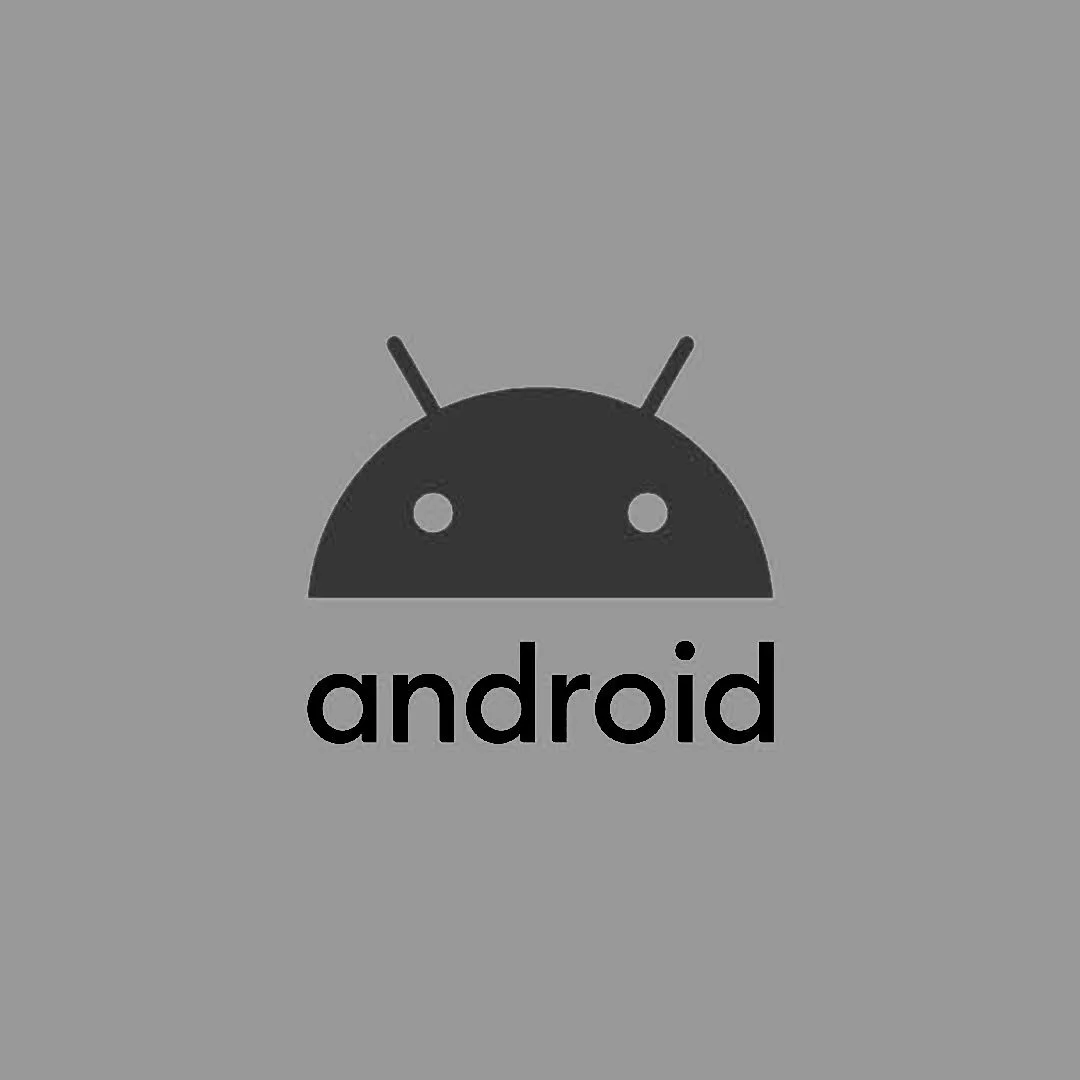 Gray background with a black Android robot head logo and the word "android" underneath.