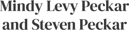 Text displaying names 'Mindy Levy Peckar and Steven Peckar' in black font on a white background.