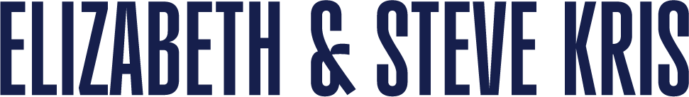 Text displaying the names 'Elizabeth & Steve Kris' in bold, dark font on a white background.