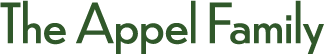 Logo for The Appel Family with green text.