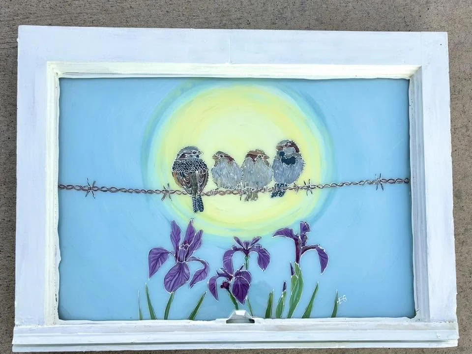 Sparrows and Mountain Iris