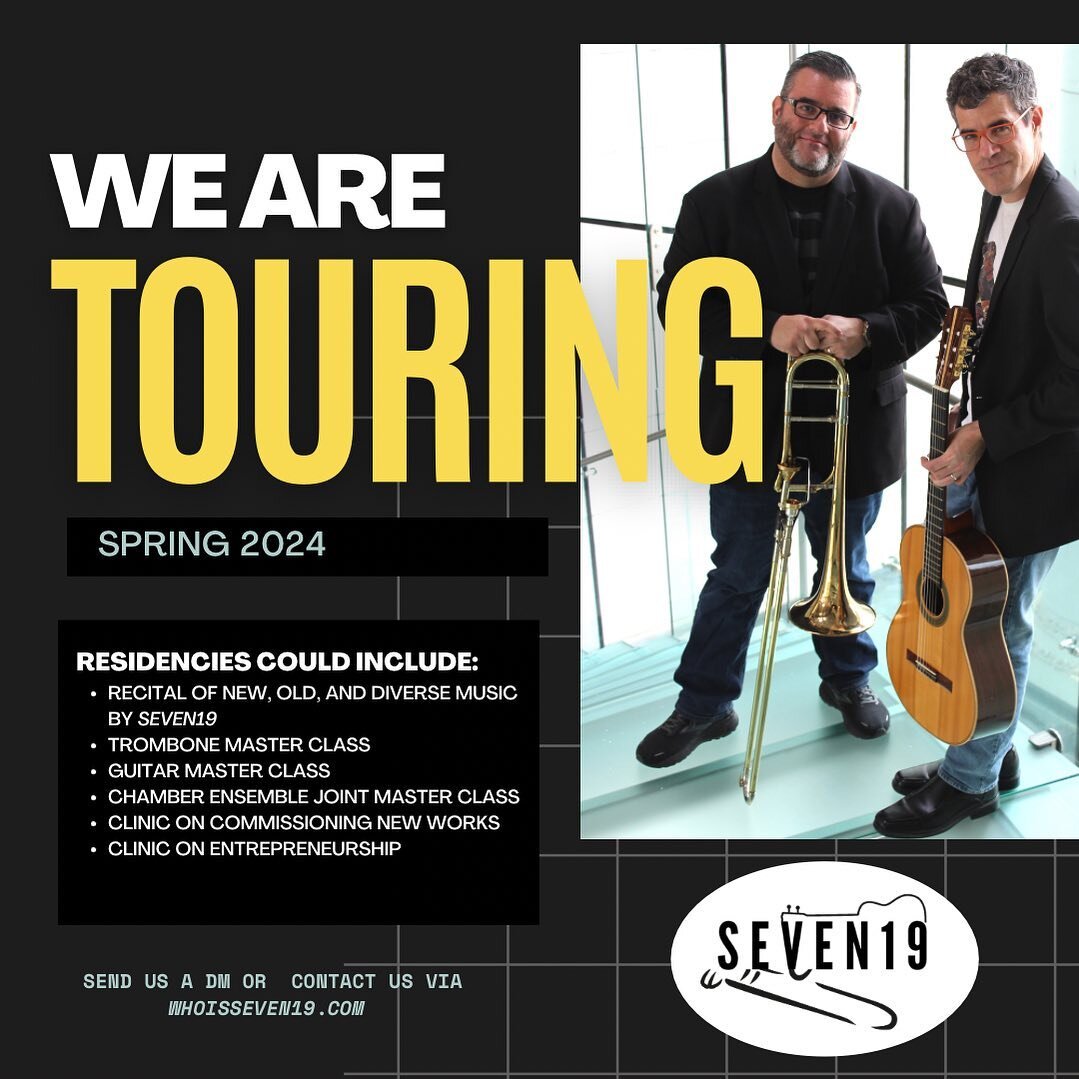 Interested in hosting us in spring 2024? We are booking dates now! Send us a DM for more info! #whoisseven19 #guitar #newmusic #composer #iplayshires #teamshires #seshires #shirestrombone #trombone #tromboneplayer #trombonesofinstagram #posaune #trom