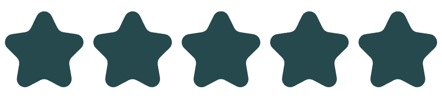Row of five dark teal five-pointed stars