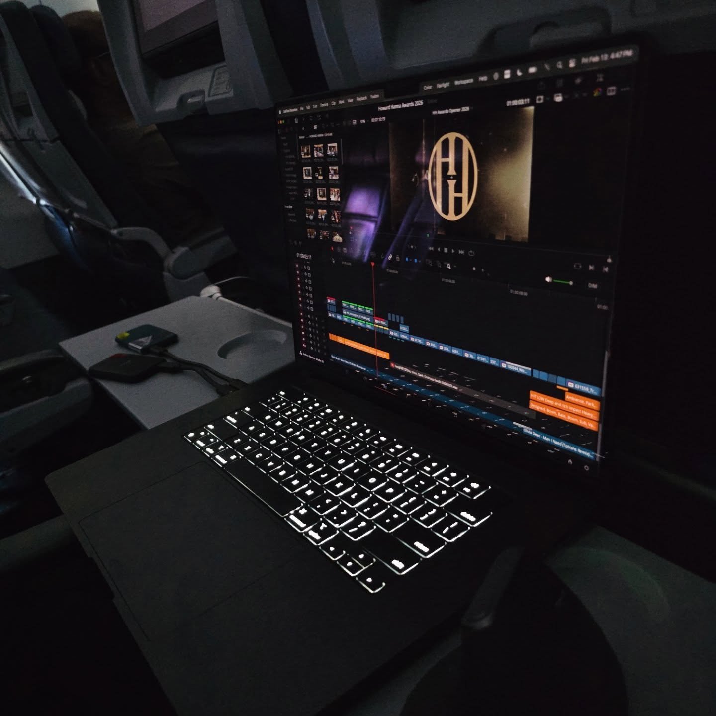 Middle seat. Post in the air. #postproduction #flight #davinciresolve