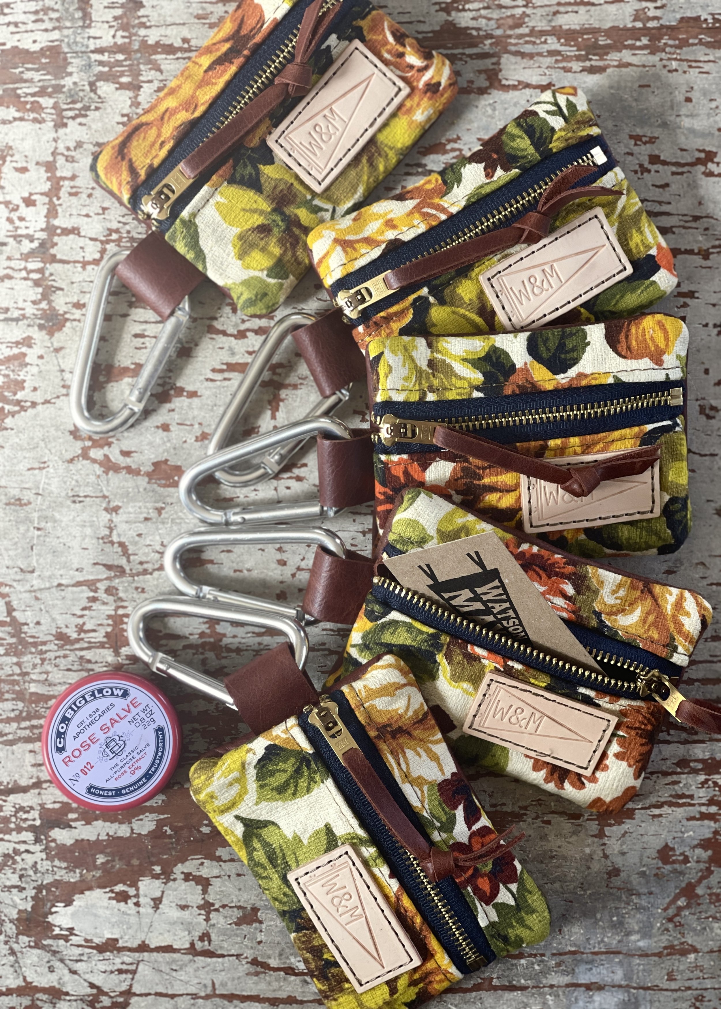 Sawyer Card Pouch in vintage floral & supple brown leather