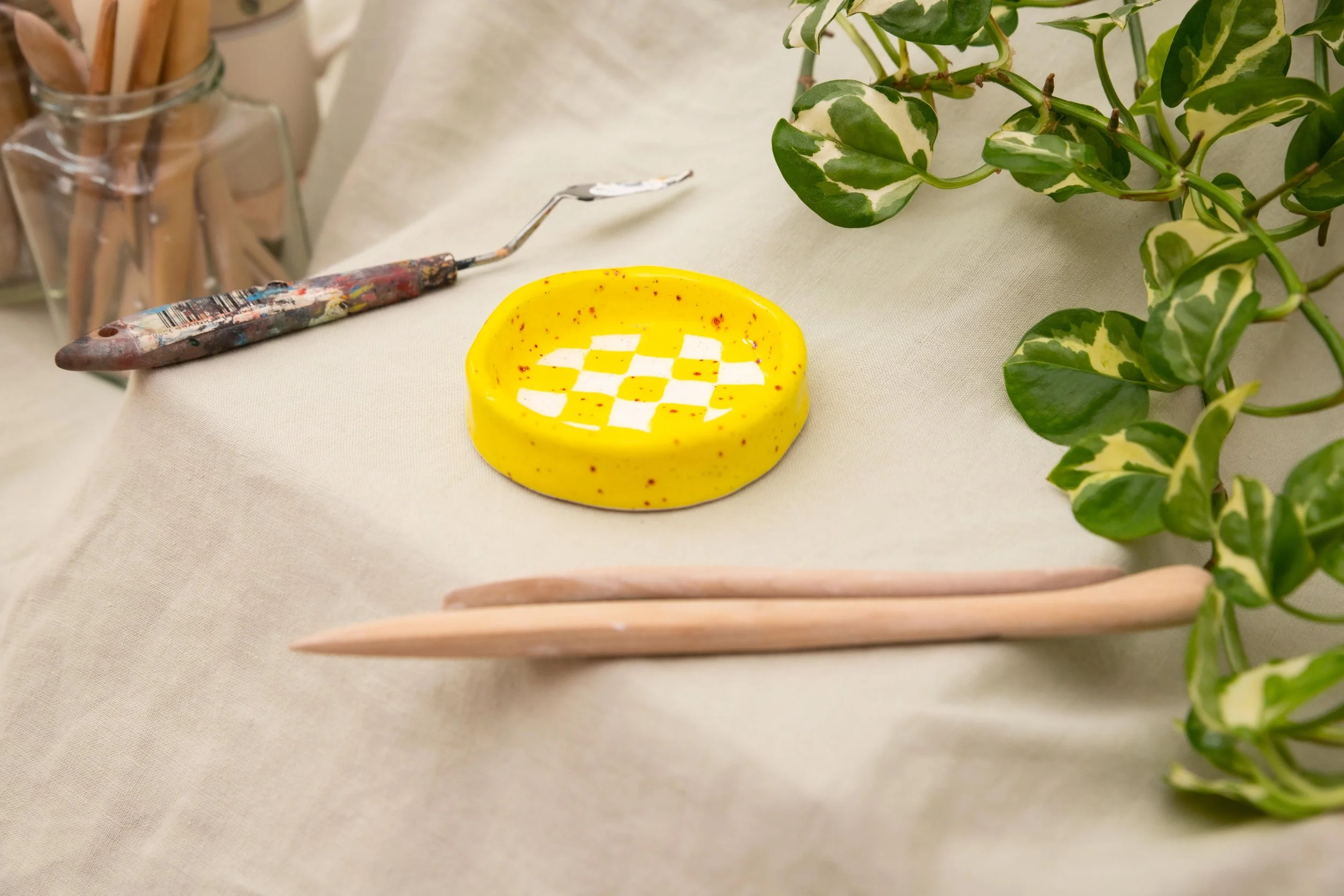 Yellow Checkered Trinket Dish