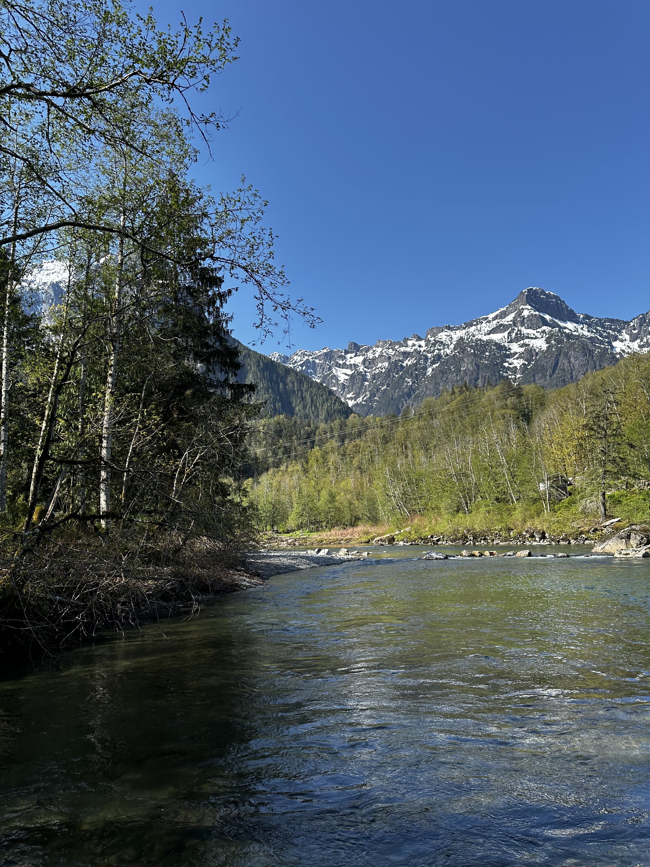 View of Mt Persis over the Skykomish River from The Landing, Index WA