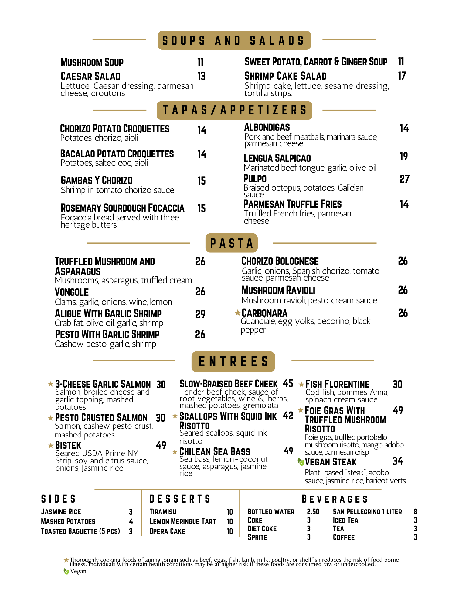 Rang's Cocina Moderne Menu