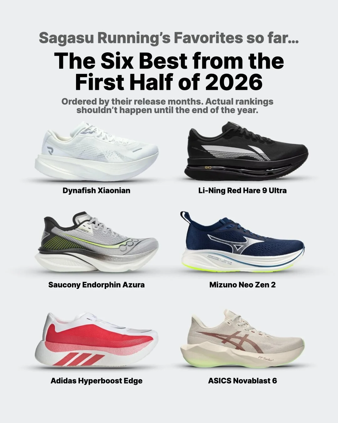 We are halfway through the year, so it&rsquo;s time to look back at the six best running shoes to release so far. 👟🔥

No rankings yet, just a chronological breakdown of the daily trainers, max-cushion dreams, and startup disruptors that have earned