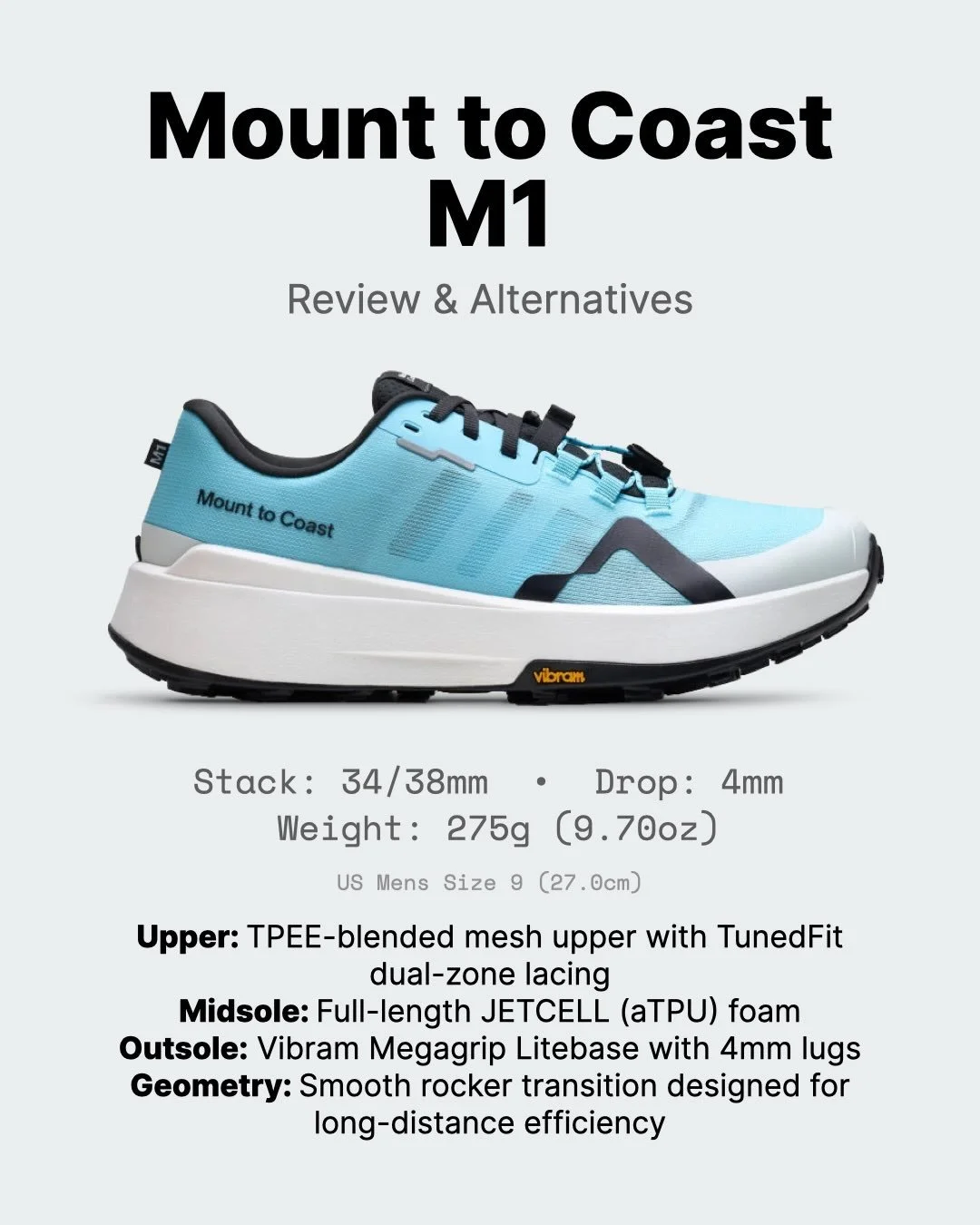 The @mounttocoast M1 delivers a remarkably balanced, all-day trail experience designed to handle everything from daily training volume to 24-hour ultra efforts like UTMB. It pairs smooth, deep impact protection with surprising agility on technical si