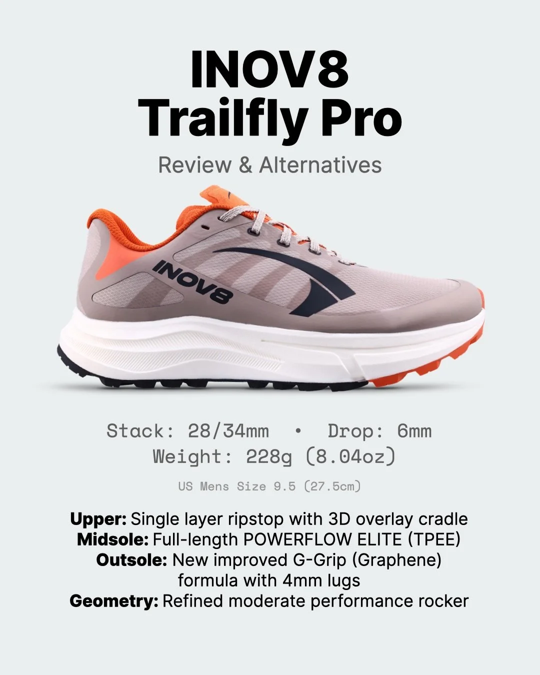The @inov_8 Trailfly Pro prioritizes feel and natural foot movement over massive stack heights. It trades excessive foam for a soft, nimble ride that keeps your legs fresh on fast-paced trail efforts.

Full review and more up on my YouTube Channel, l