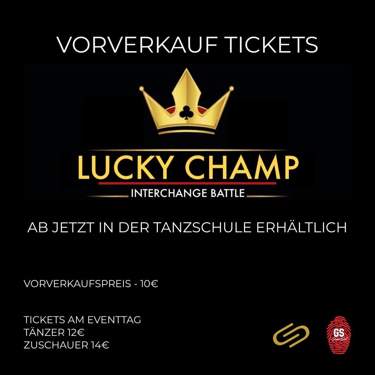 ‼️VORVERKAUF TICKETS‼️
⠀
AB JETZT IN DER TANZSCHULE TANZ IM GL&Uuml;CK ERH&Auml;LTLICH
⠀
VORVERKAUF PREIS - 10&euro;
TAGESKASSE 12&euro; /14&euro;
⠀
WIR FREUEN UNS, EUCH AM 22. APRIL WIEDER BEI UNSEREM N&Auml;CHSTEN LUCKY CHAMP ZU SEHEN 🏆🫱🏼&zwj;🫲