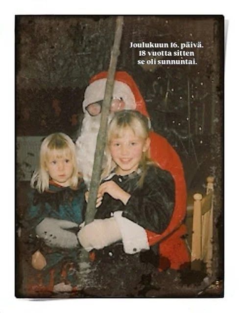 Joulukuun 16. p&auml;iv&auml;.

18 vuotta sitten se oli sunnuntai.
Meid&auml;n is&auml;, Juha Hallamaa, oli edellisen&auml; p&auml;iv&auml;n&auml; kotiutunut Konepaja Hallaworksin pikkujouluristeilylt&auml;. Tuohon sunnuntaihin is&auml; ei en&auml;