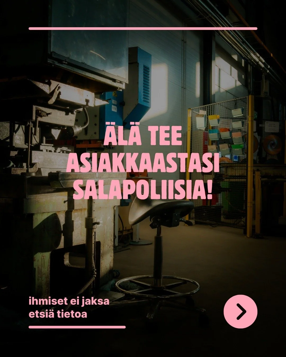 &Auml;l&auml; rakenna somea vain n&auml;ytt&auml;m&auml;&auml;n hyv&auml;lt&auml;.

Rakenna se niin, ett&auml; asiakas l&ouml;yt&auml;&auml; tarvitsemansa tiedon nopeasti.
Selkeys ja informaatio voittaa &ldquo;hienon&rdquo; feedin l&auml;hes aina, ko