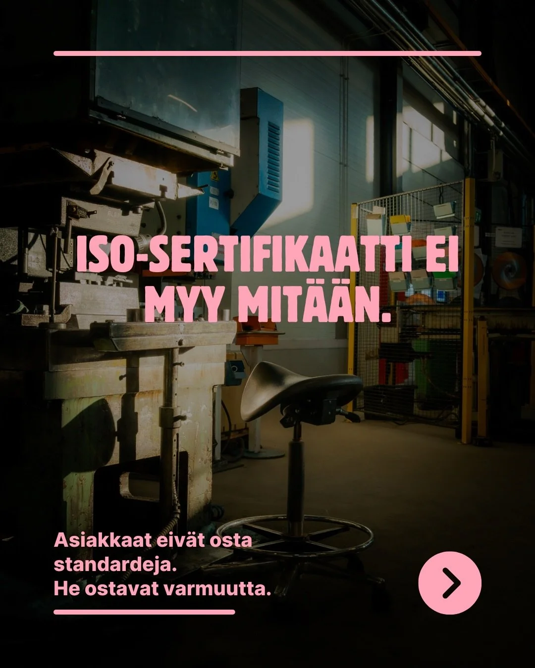 &rdquo;Meill&auml; on korkea laatu.&rdquo;
L&auml;hes jokainen teollisuusyritys voi sanoa n&auml;in. Eik&auml; siin&auml; ole mit&auml;&auml;n v&auml;&auml;r&auml;&auml;. Suomessa tehd&auml;&auml;n paljon maailmanluokan ty&ouml;t&auml;.

Mutta mit&