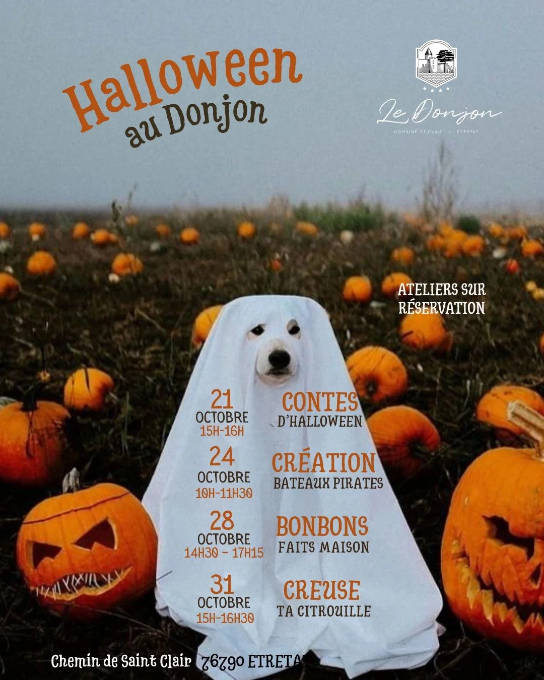 Halloween au Donjon !🕸₊˚🕯‧₊˚.🦇 ݁ ˖ִ ࣪

Contes ensorcelants, ateliers cr&eacute;atifs, bonbons faits maison et citrouilles effrayantes &agrave; creuser pour tous les enfants pr&ecirc;ts &agrave; frissonner 🎃🍂🍁

Ateliers sur r&eacute;servation ⌯⌲