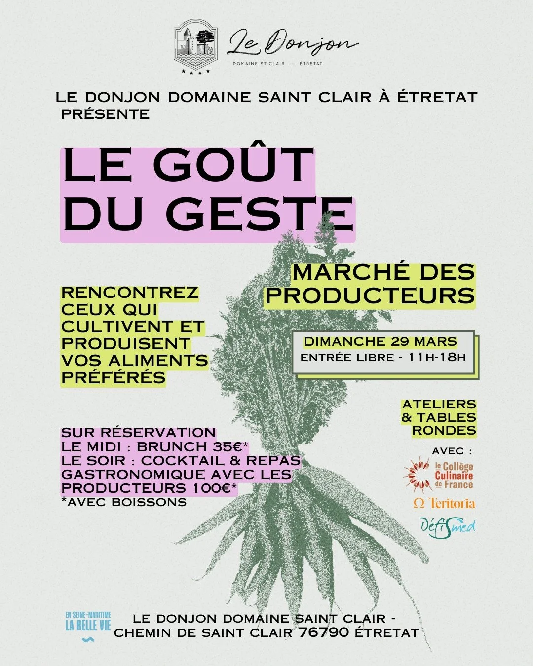 Le dimanche 29 mars, nous organisons &agrave; la maison Le Go&ucirc;t du Geste, un march&eacute; de producteurs ouvert &agrave; tous, de 11h &agrave; 18h 🌿👩&zwj;🌾👨&zwj;🌾

Nous sommes fiers de collaborer, au fil des saisons, avec des producteurs 