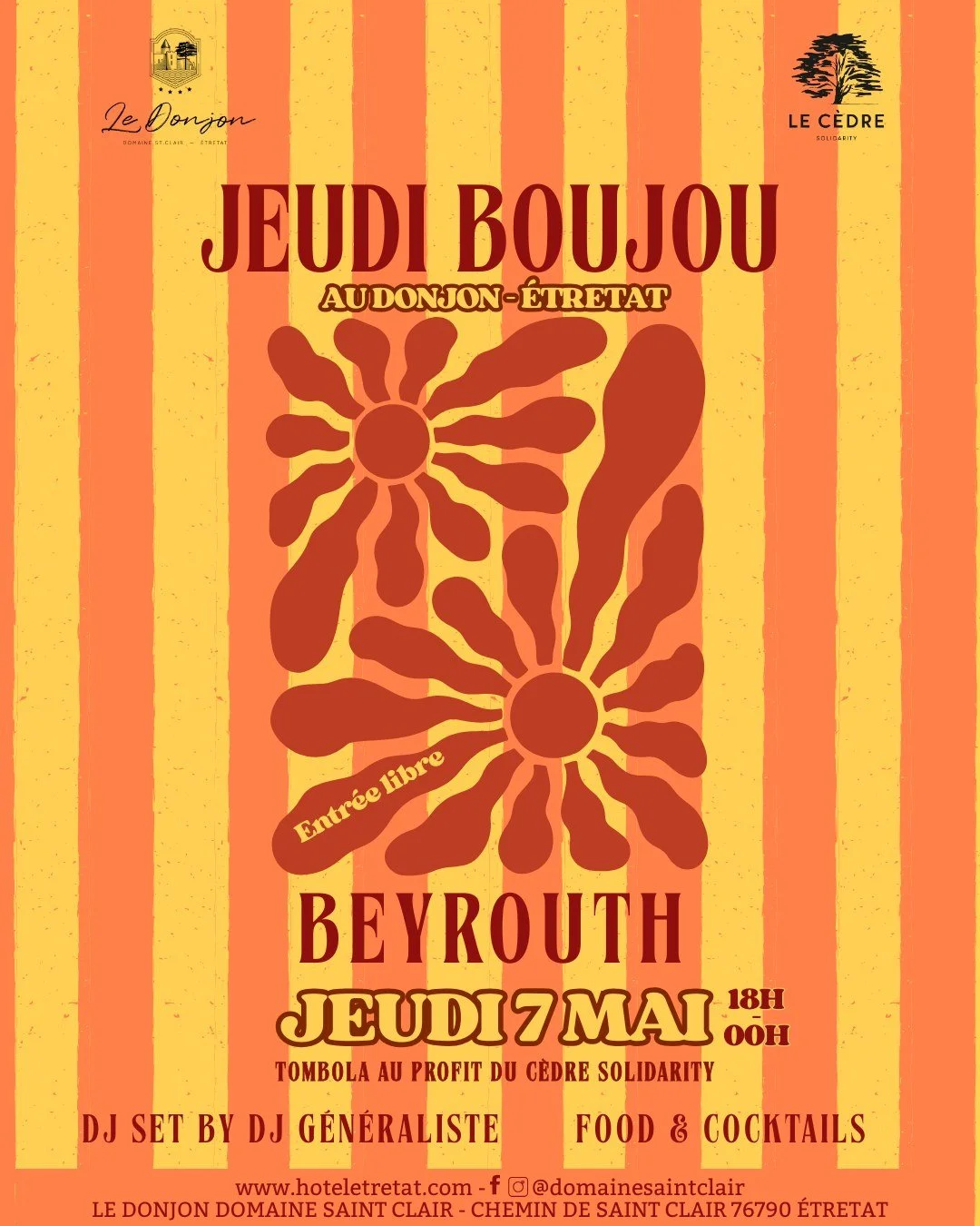 Les Jeudis Boujou font leur grand retour &agrave; &Eacute;tretat ! 🌞

Cet &eacute;t&eacute;, la f&ecirc;te reprend de plus belle sur les hauteurs d&rsquo;&Eacute;tretat&hellip;
Tous les 1ers jeudis du mois, le Donjon Domaine Saint Clair vous embarqu