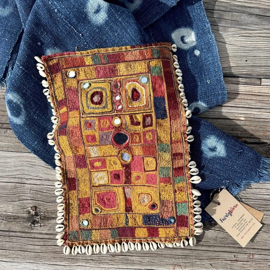 Vintage Banjara patch lamani mirror work with indigo