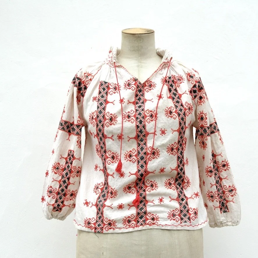 Eastern European blouse shirt on model