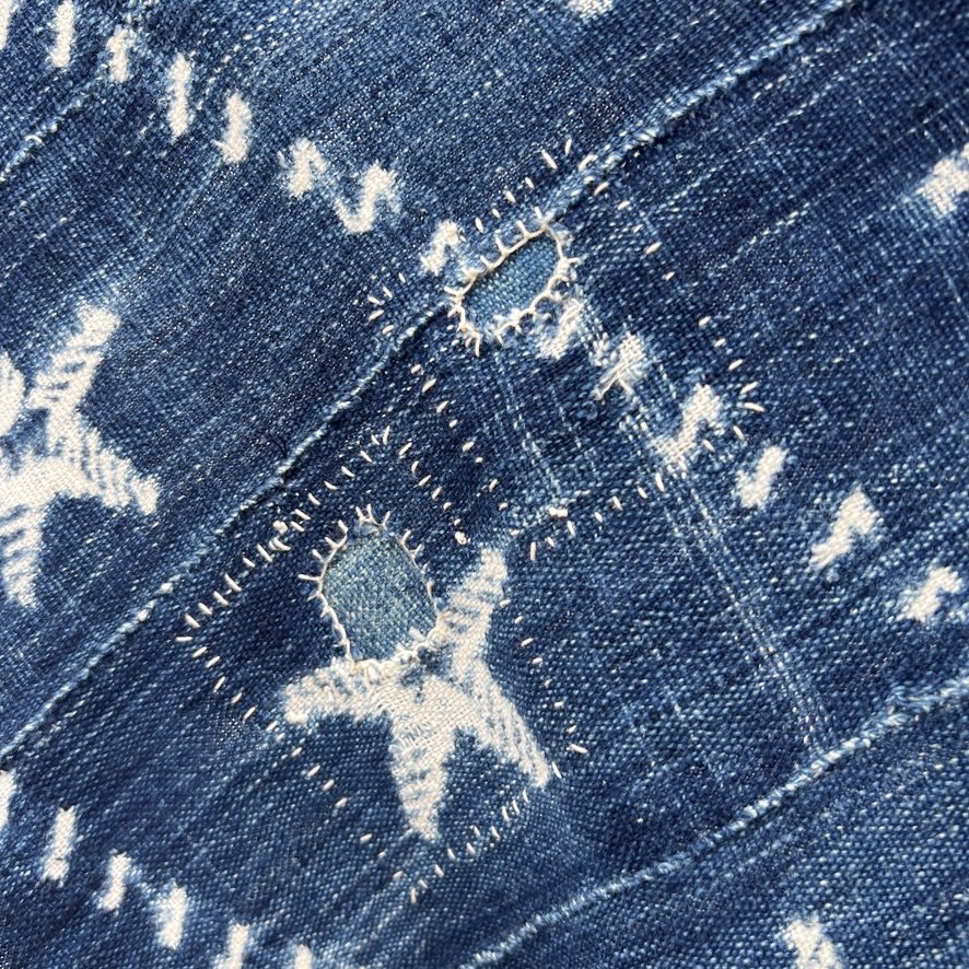 Mali indigo cloth star resist-dye pattern patches reverse side