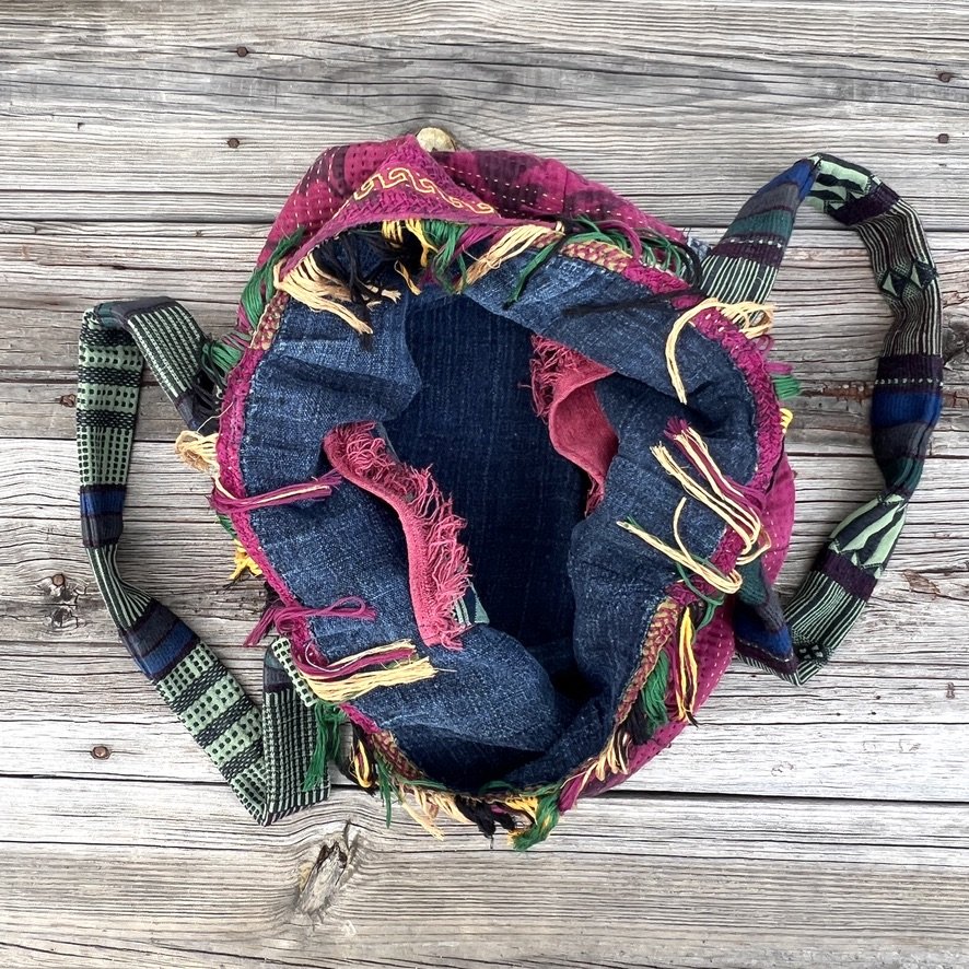 Reversible beach bag indigo hemp inside out