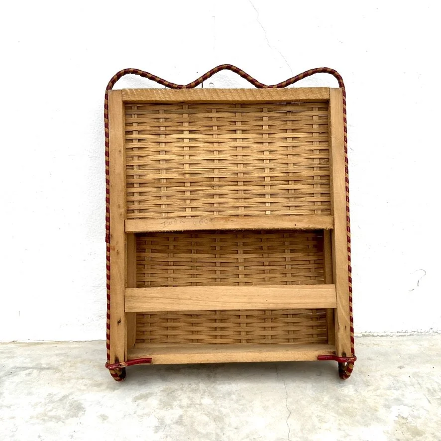 Vintage rattan document holder reverse side