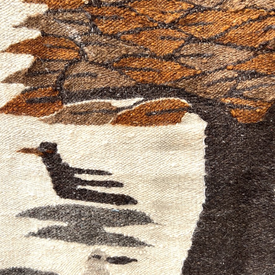 South American vintage bird and tree tapestry brown closeup 2