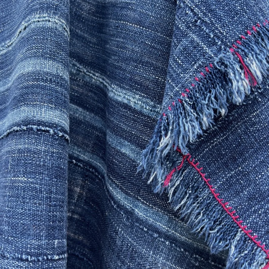 vintage indigo cloth Mali with hand-stitched detail closeup 2