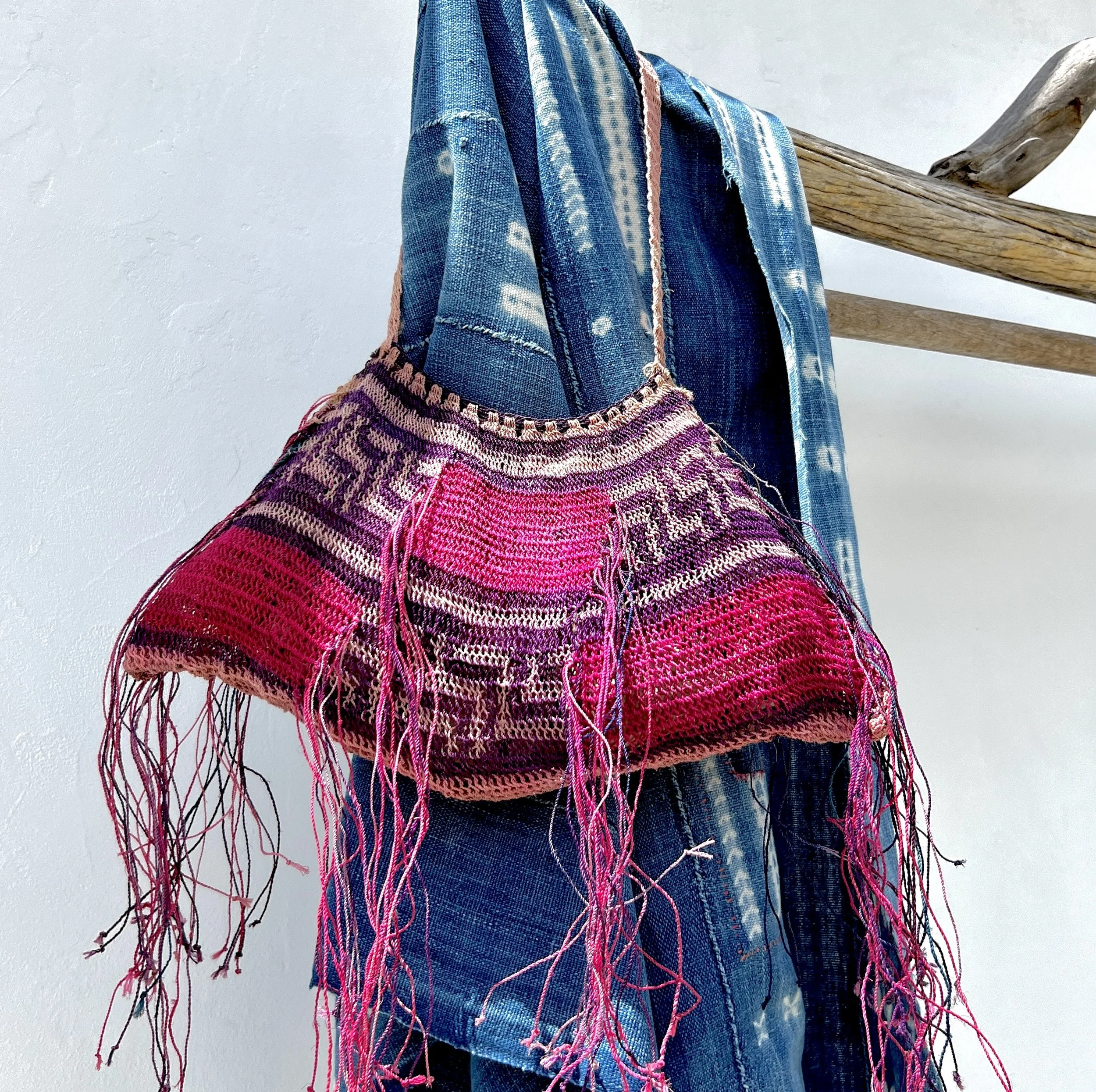 Pink Madang Bilum bag with fringe main