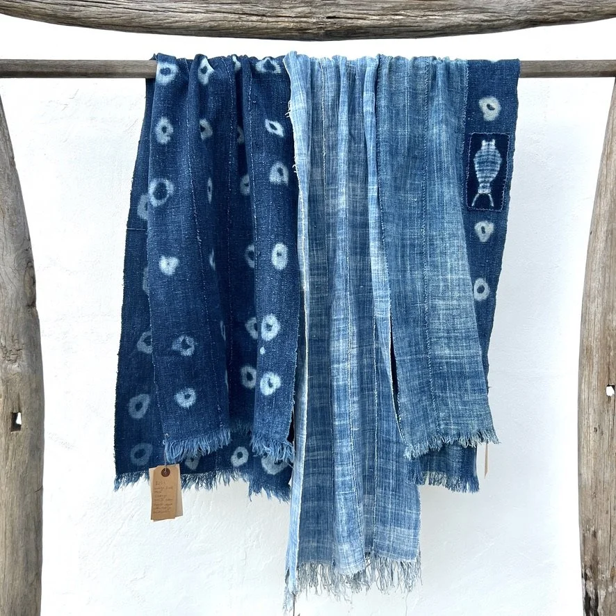 faded vintage mossi indigo scarf burkina faso with other scarves