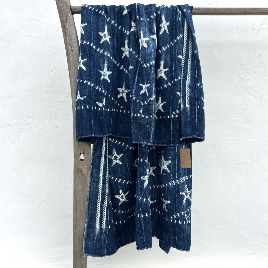 Mali indigo cloth star resist-dye pattern hanging 1