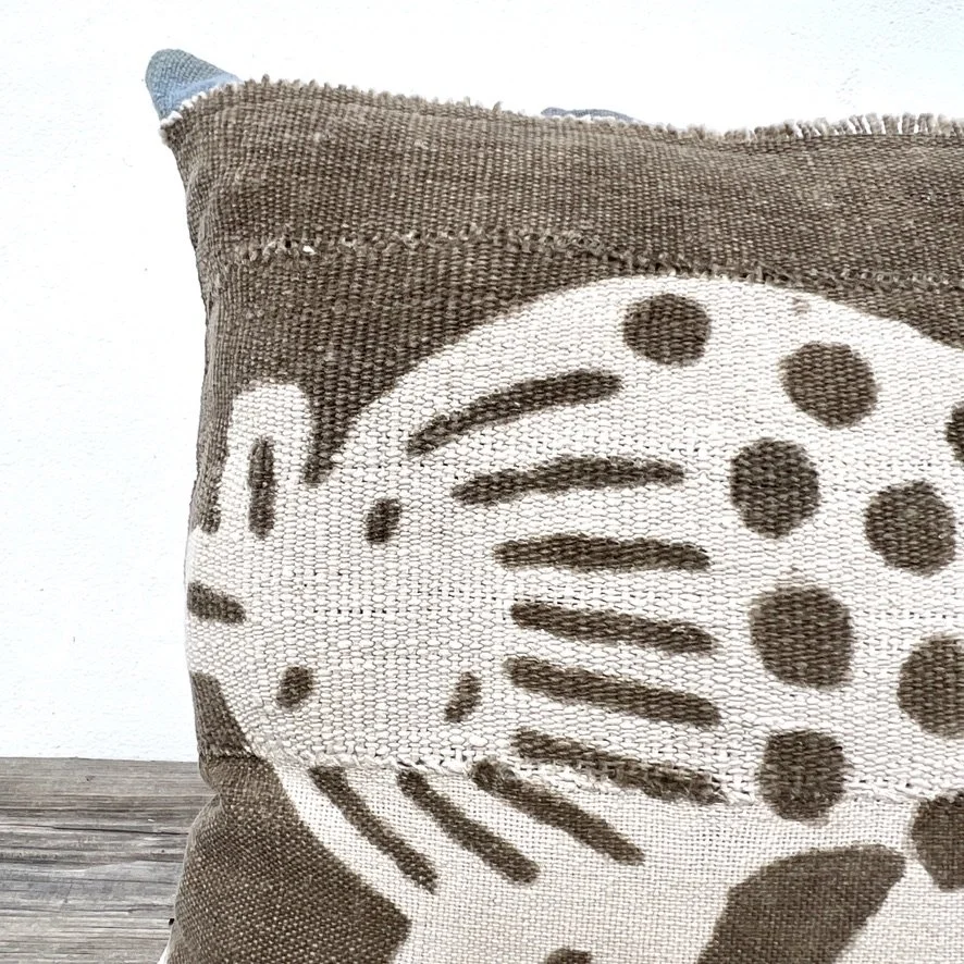 Mali mud cloth hyena cushion cover closeup