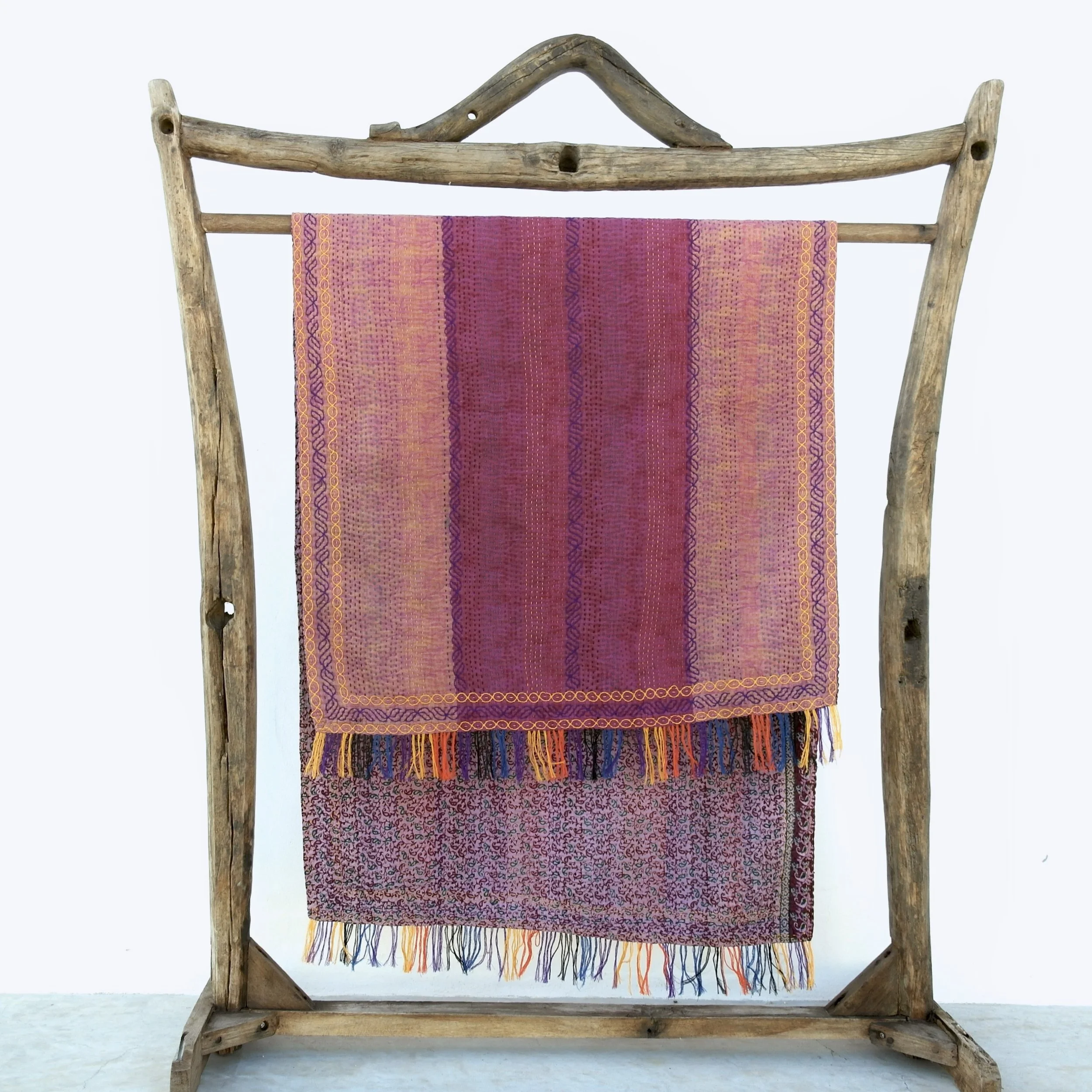 Kantha shawl Bangladesh pink on stand