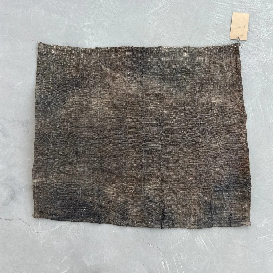 Square Kuba cloth from Congo with heart pattern in black, brown and beige backside