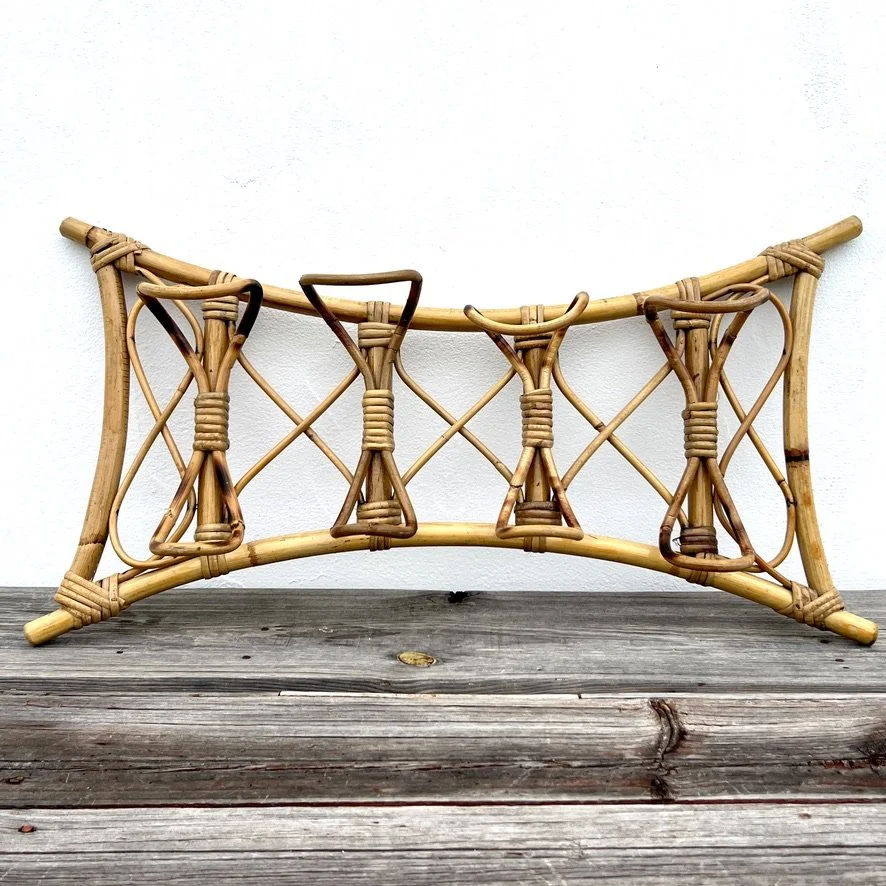 Vintage rattan coat rack standing