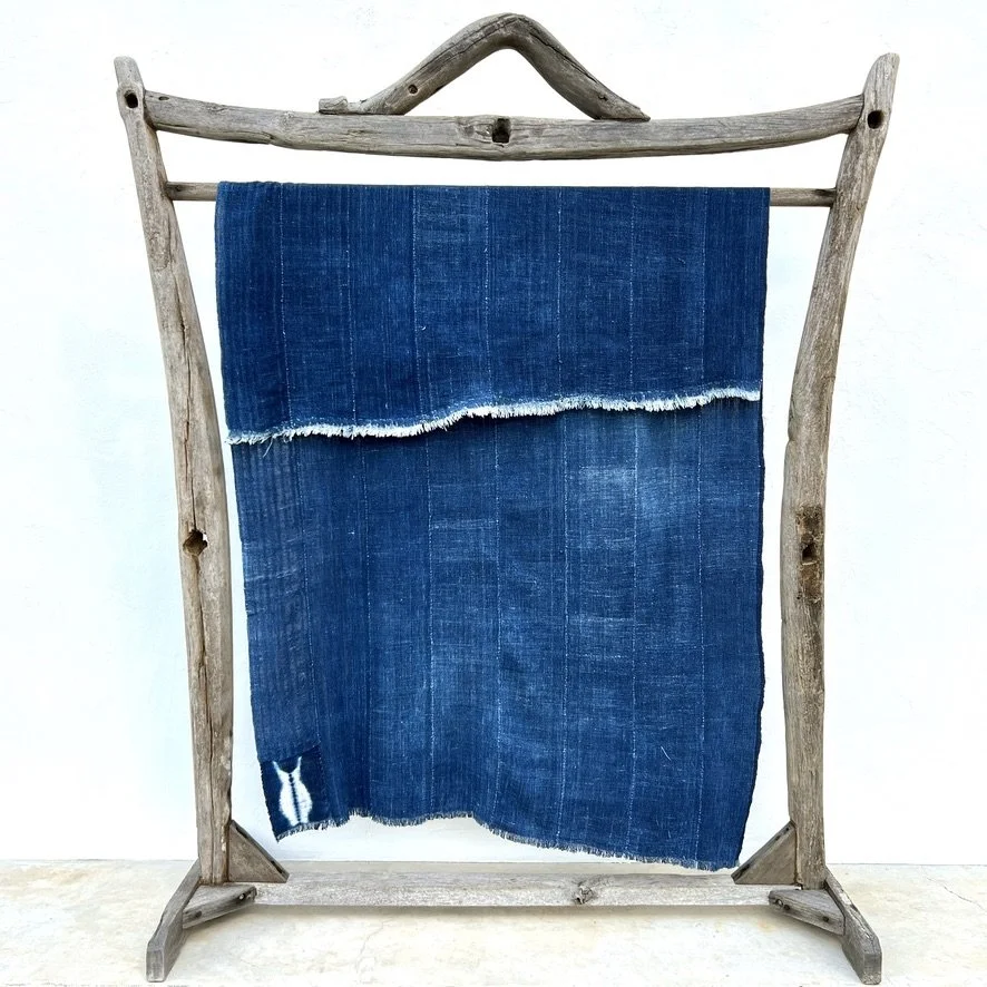 indigo cloth fish patch visibly mended hanging